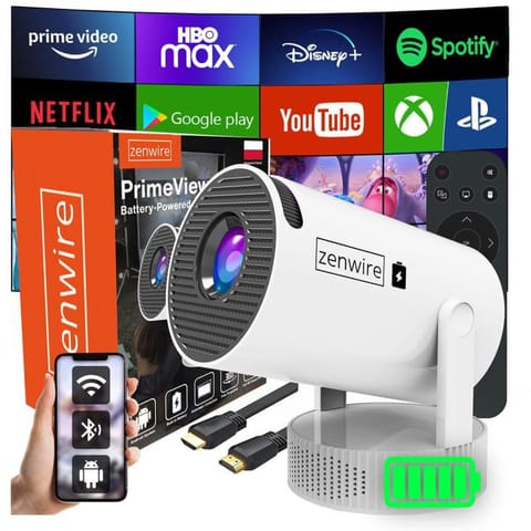 ⁨Mini Projektor Android Wifi Rzutnik Full HD Bluetooth z Baterią Zenwire K400⁩ w sklepie Wasserman.eu