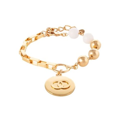 ⁨Bransoletka z agatów, kulek i łańcucha z zawieszką z kółeczkami w środku (B25/KOR/102AU)⁩ w sklepie Wasserman.eu