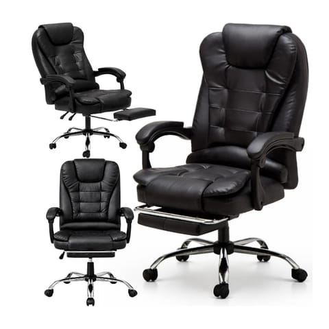 ⁨Fotel biurowy obrotowy BOSS z podnóżkiem - czarny eco SKÓRA KO22CZ⁩ w sklepie Wasserman.eu