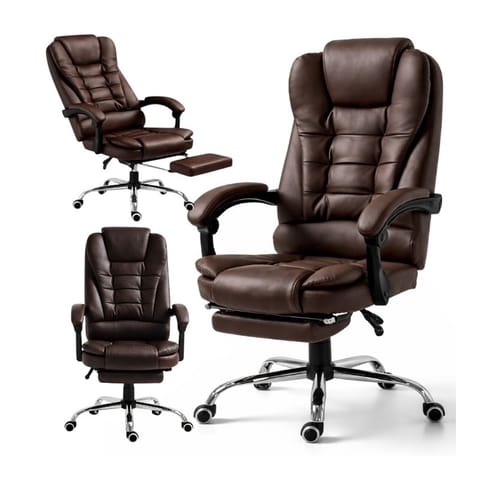⁨Fotel biurowy obrotowy BOSS z podnóżkiem - brązowy SKÓRA KO22BR⁩ w sklepie Wasserman.eu