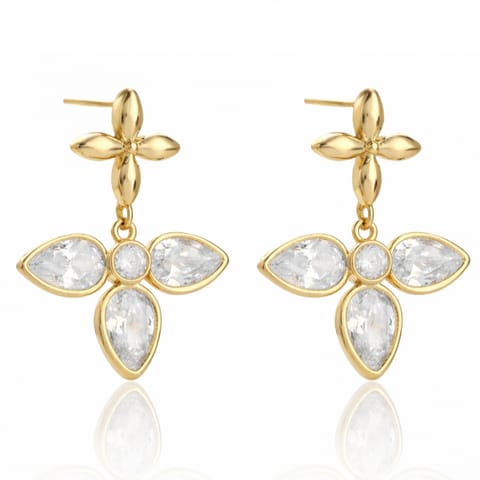 ⁨Kolczyki ze stali szlachetnej platerowane 14k złotem, z cyrkoniami KST3153⁩ w sklepie Wasserman.eu