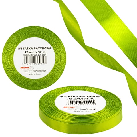 ⁨Wstążka satynowa 12mm/32m WS12-184 zieleń wiosenna BREWIS⁩ w sklepie Wasserman.eu