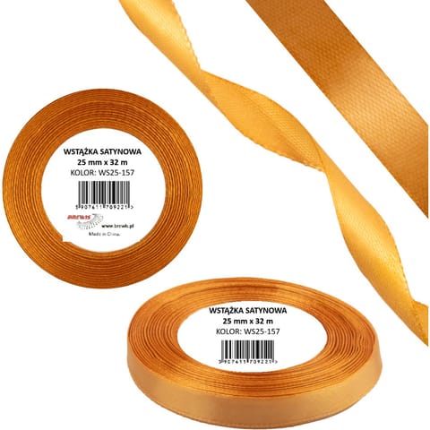 ⁨Wstążka satynowa 25mm/32m WS25-157 nagietkowy BREWIS⁩ w sklepie Wasserman.eu