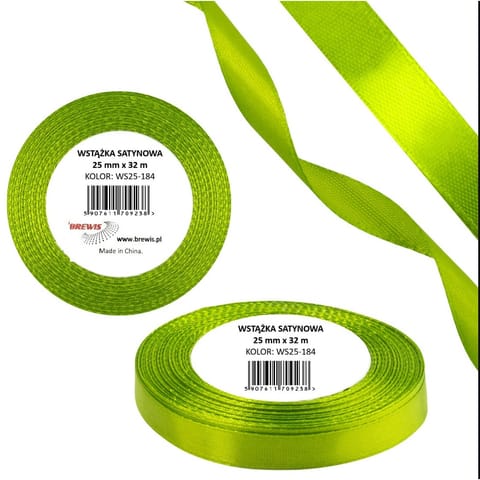 ⁨Wstążka satynowa 25mm/32m WS25-184 zieleń wiosenna BREWIS⁩ w sklepie Wasserman.eu