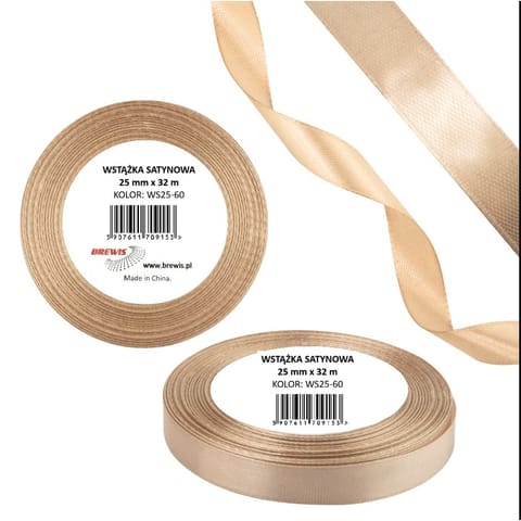 ⁨Wstążka satynowa 25mm/32m WS25-60 tan BREWIS⁩ w sklepie Wasserman.eu