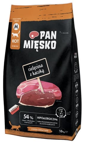 ⁨Pan Mięsko Karma sucha dla kota - cielęcina i kaczka chrupki M 1,6kg⁩ w sklepie Wasserman.eu