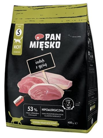 ⁨Pan Mięsko Karma sucha dla kota - indyk i gęś chrupki S 400g⁩ w sklepie Wasserman.eu