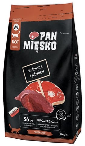 ⁨Pan Mięsko Karma sucha dla kota - wołowina i jeleń chrupki M 1,6kg⁩ w sklepie Wasserman.eu