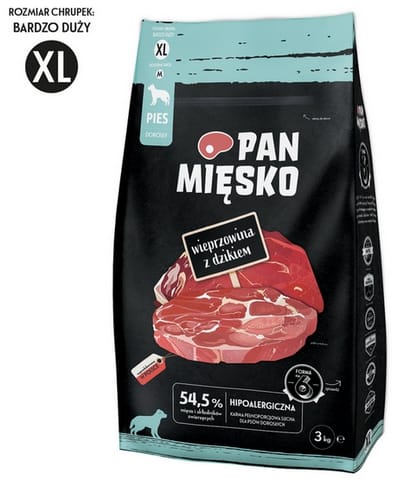⁨Pan Mięsko Karma sucha dla psa - wieprzowina i dzik chrupki XL 3kg⁩ w sklepie Wasserman.eu