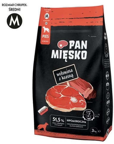 ⁨Pan Mięsko Karma sucha dla psa - wołowina i kozina chrupki M 3kg⁩ w sklepie Wasserman.eu