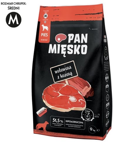 ⁨Pan Mięsko Karma sucha dla psa - wołowina i kozina chrupki M 9kg⁩ w sklepie Wasserman.eu