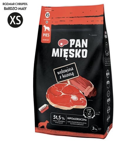 ⁨Pan Mięsko Karma sucha dla psa - wołowina i kozina chrupki XS 3kg⁩ w sklepie Wasserman.eu