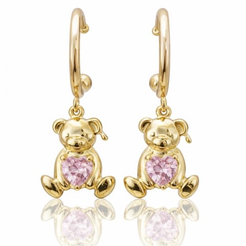 ⁨Kolczyki ze stali szlachetnej platerowane 14k złotem Miś z różowym sercem KST3157⁩ w sklepie Wasserman.eu