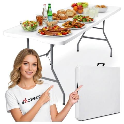 ⁨Stół cateringowy FETA WHITE składany w walizkę 180 cm biały⁩ w sklepie Wasserman.eu