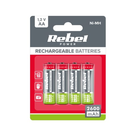 ⁨Akumulatorki REBEL AA , 2600 mAh, Ni-MH, 1,2V, 4szt/bl , R6⁩ w sklepie Wasserman.eu