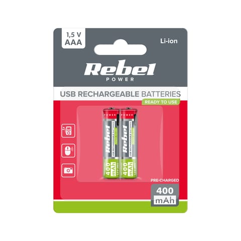 ⁨Akumulatorki REBEL AAA,400 mAh, Li-ion, 1,2V, 2szt/bl, R3, gniazdo typ C⁩ w sklepie Wasserman.eu
