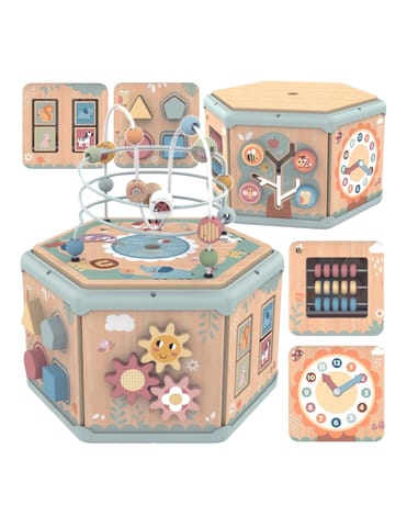 ⁨TOOKY TOY Interaktywny Drewniany Sześciokąt Montessori Otwierane Pudełko⁩ w sklepie Wasserman.eu