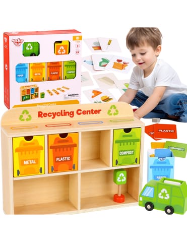 ⁨TOOKY TOY Drewniane Centrum Recyklingu Edukacyjny Sorter⁩ w sklepie Wasserman.eu
