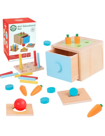 ⁨WOOPIE GREEN Drewniana Szuflada Edukacyjna 4w1 Sorter Montessori Gra w Marchewki FSC⁩ w sklepie Wasserman.eu