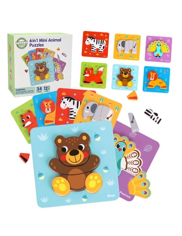 ⁨WOOPIE GREEN Układanka Drewniana Klocki Zwierzątka Montessori FSC 34el.⁩ w sklepie Wasserman.eu