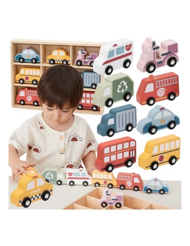 ⁨VIGA Drewniany Zestaw Kolorowych Pojazdów Miejskich 9szt.⁩ w sklepie Wasserman.eu