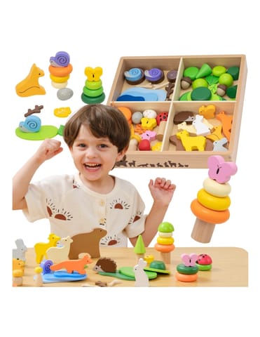 ⁨VIGA Drewniane Klocki Kolorowe Leśne Opowieści Pudełko 58el.⁩ w sklepie Wasserman.eu