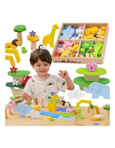 ⁨VIGA Drewniane Klocki Kolorowe Opowieści Tropikalne Pudełko 55el.⁩ w sklepie Wasserman.eu