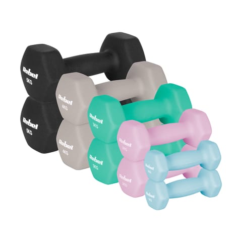 ⁨Hantelki żeliwne neoprenowe HEX zestaw 30kg (2x1kg+2x2kg+2x3kg+2x4kg+2x5kg), REBEL ACTIVE⁩ w sklepie Wasserman.eu