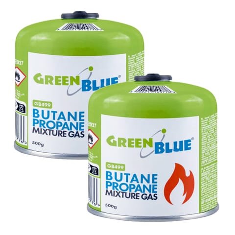 ⁨2x kartusz gazowy 500g GreenBlue. certyfikat: Pi 0437, zgodny z EN417, butan-propan, zakres -10°c do+ 40°c, zawór gwintowany 7/1⁩ w sklepie Wasserman.eu