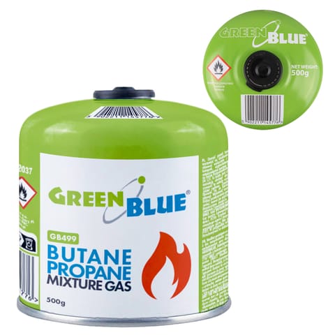 ⁨Kartusz gazowy 500g GreenBlue. certyfikat: Pi 0437, zgodny z EN417, butan-propan, zakres -10°c do+ 40°c, zawór gwintowany 7/16"⁩ w sklepie Wasserman.eu