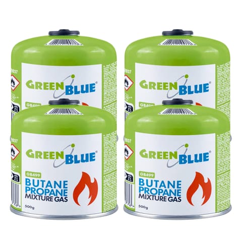 ⁨4x kartusz gazowy 500g GreenBlue. certyfikat: Pi 0437, zgodny z EN417, butan-propan, zakres -10°c do+ 40°c, zawór gwintowany 7/1⁩ w sklepie Wasserman.eu