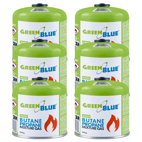 ⁨6x kartusz gazowy 500g GreenBlue. certyfikat: Pi 0437, zgodny z EN417, butan-propan, zakres -10°c do+ 40°c, zawór gwintowany 7/1⁩ w sklepie Wasserman.eu