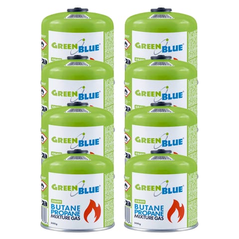 ⁨8x kartusz gazowy 500g GreenBlue. certyfikat: Pi 0437, zgodny z EN417, butan-propan, zakres -10°c do+ 40°c, zawór gwintowany 7/1⁩ w sklepie Wasserman.eu