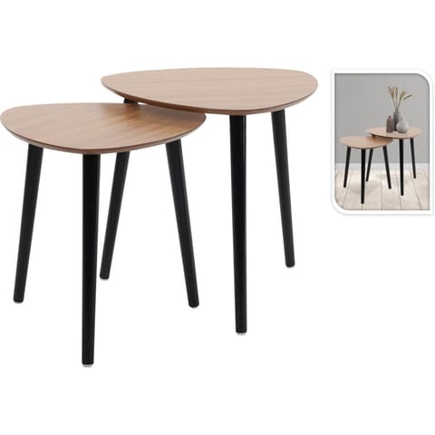 ⁨ZESTAW STOLIKÓW KAWOWYCH BOCZNYCH DO SALONU 2 SZT MDF CZARNE NOGI⁩ w sklepie Wasserman.eu