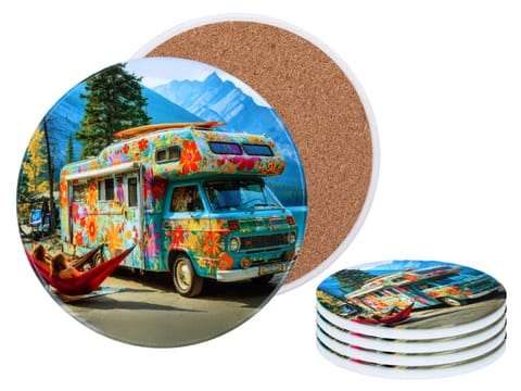 ⁨Kpl. 4 podkładek ceramicznych, okrągłe - Camper Adventure (CARMANI)⁩ w sklepie Wasserman.eu