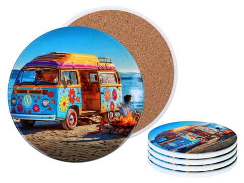 ⁨Kpl. 4 podkładek ceramicznych, okrągłe - Camper Adventure (CARMANI)⁩ w sklepie Wasserman.eu