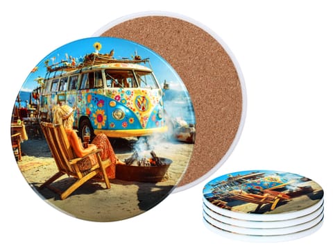 ⁨Kpl. 4 podkładek ceramicznych, okrągłe - Camper Adventure (CARMANI)⁩ w sklepie Wasserman.eu
