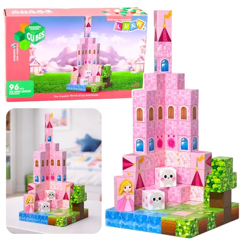 ⁨Klocki Magnetyczne Konstrukcyjne Piksele Sześciany Zamek Księżniczki 96 el.⁩ w sklepie Wasserman.eu