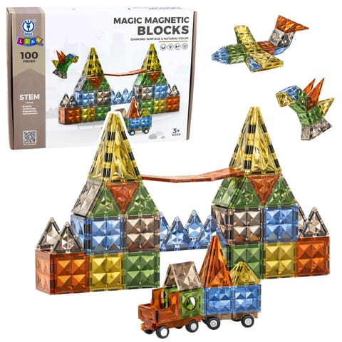 ⁨Klocki Magnetyczne Konstrukcyjne Kreatywne Figury Pojazd 3D 100 el.⁩ w sklepie Wasserman.eu