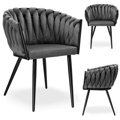 ⁨Krzesło welurowe plecione ASTON VELVET grafitowe⁩ w sklepie Wasserman.eu