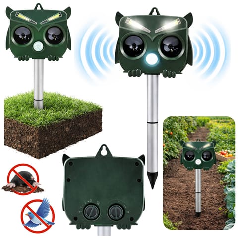 ⁨Solarny Odstraszacz Zwierząt Sowa Czujnik Ruchu Ultradźwięki Diody LED⁩ w sklepie Wasserman.eu