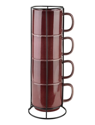 ⁨EVIE BURGUNDY Komplet 4 kubków na stojaku 4x370ml⁩ w sklepie Wasserman.eu