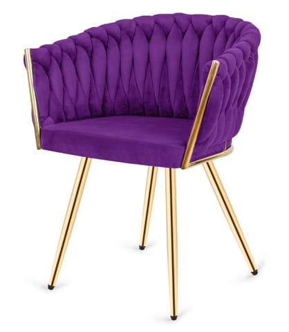 ⁨Krzesło plecione Lugano fotel TRECCIA PURPLE VELVET GOLD⁩ w sklepie Wasserman.eu