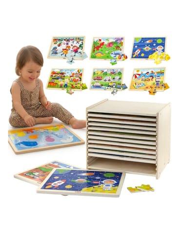 ⁨Viga Zestaw Puzzle drewniane 12 układanek po 24 el. na stojaku⁩ w sklepie Wasserman.eu