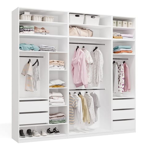 ⁨Garderoba Modułowa OPENO ZESTAW 260/250 BIAŁA Szuflady Drążki Półki Duża Do Sypialni⁩ w sklepie Wasserman.eu