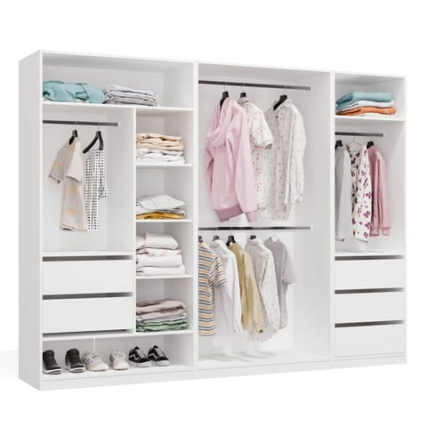 ⁨Garderoba Modułowa OPENO ZESTAW 260/200 BIAŁA Szuflady Drążki Półki Duża Do Sypialni⁩ w sklepie Wasserman.eu