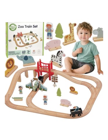 ⁨WOOPIE GREEN Drewniana Kolejka ZOO Zestaw XL Pociąg na Magnes Tor 60 el. FSC⁩ w sklepie Wasserman.eu