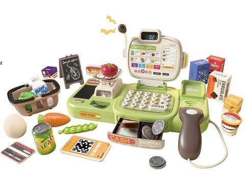 ⁨Edukacyjna sklepowa kasa fiskalna 30 El. Waga Kalkulator Czytnik Kodów Akcesoria⁩ w sklepie Wasserman.eu