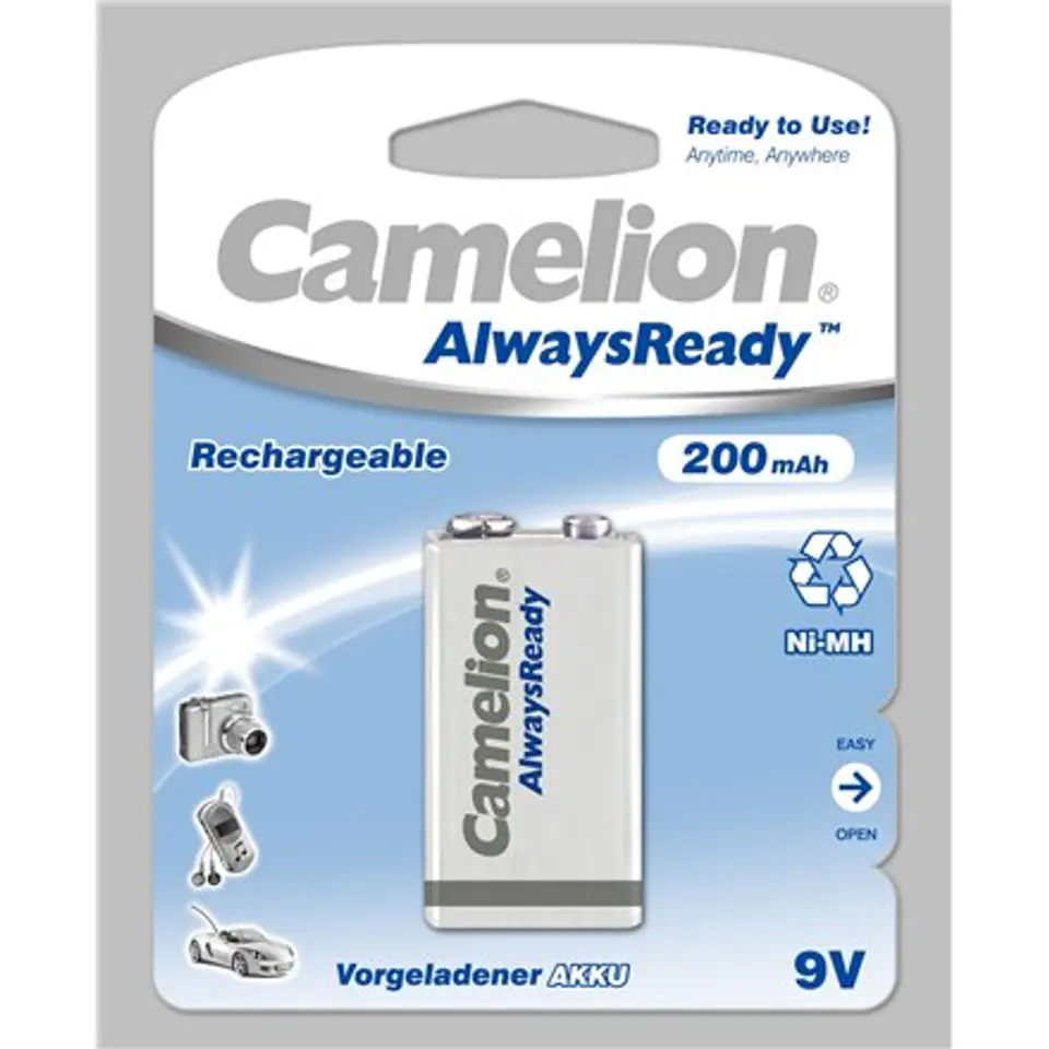 ⁨Camelion 9V/6HR61, 200 mAh, AlwaysReady Rechargeable Batteries Ni-MH, 1 pc(s)⁩ at Wasserman.eu