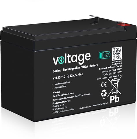⁨Akumulator AGM Voltage Long Life 12V 7Ah VEL12-7.0 (Żywotność 15 lat)⁩ w sklepie Wasserman.eu